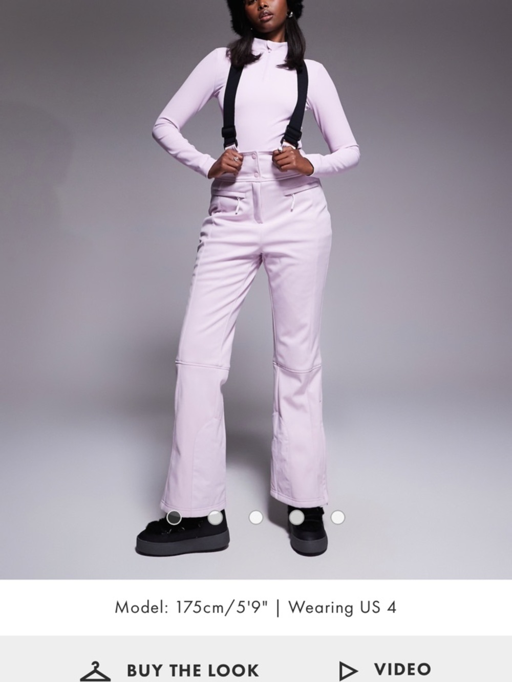 ASOS Lilac/pink/lavender Wide-Leg ski pants with Black Suspenders